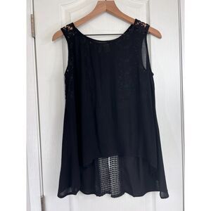 Japna Women's Black Crochet Open Back Sleeveless Boho Tunic Top Blouse Size S